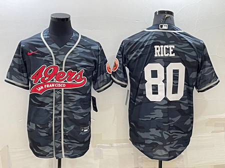 Men's San Francisco 49ers #80 Jerry Rice Gray Camo With Patch Cool Base Stitched Baseball Jersey